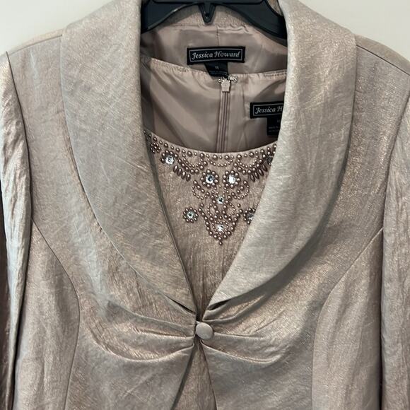 NWT $150 Jessica Howard 2 Piece Set Dress & Jacket‎ Taupe 16 Plus Size Wedding - Picture 3 of 16